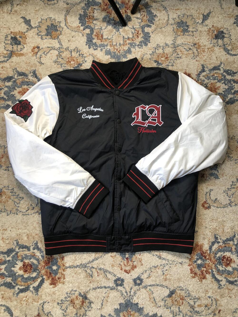 Hollister Jacket Mens XL Sherpa Lined Rose Los Angeles California Black White